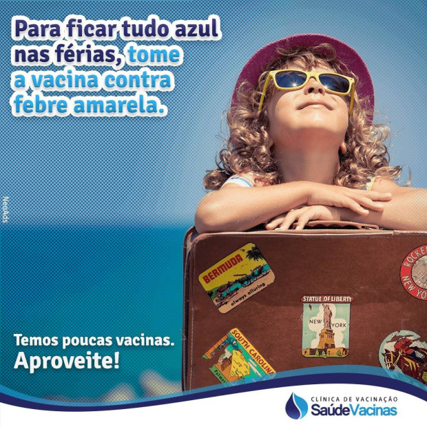 Para ficar tudo azul nas férias, tome a vacina contra febre amarela.